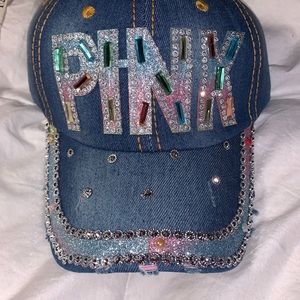 Denim baseball hat with Rhinestone PINK